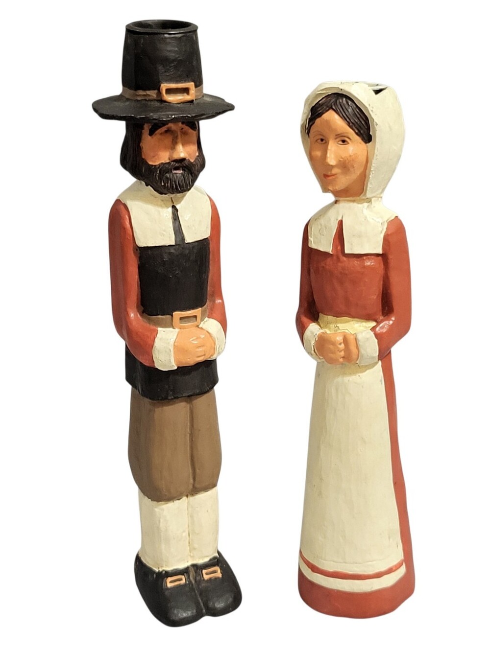 Kurt Adler Thanksgiving Pilgrim Man Woman Pair Candle Holders Primitive Folk Art